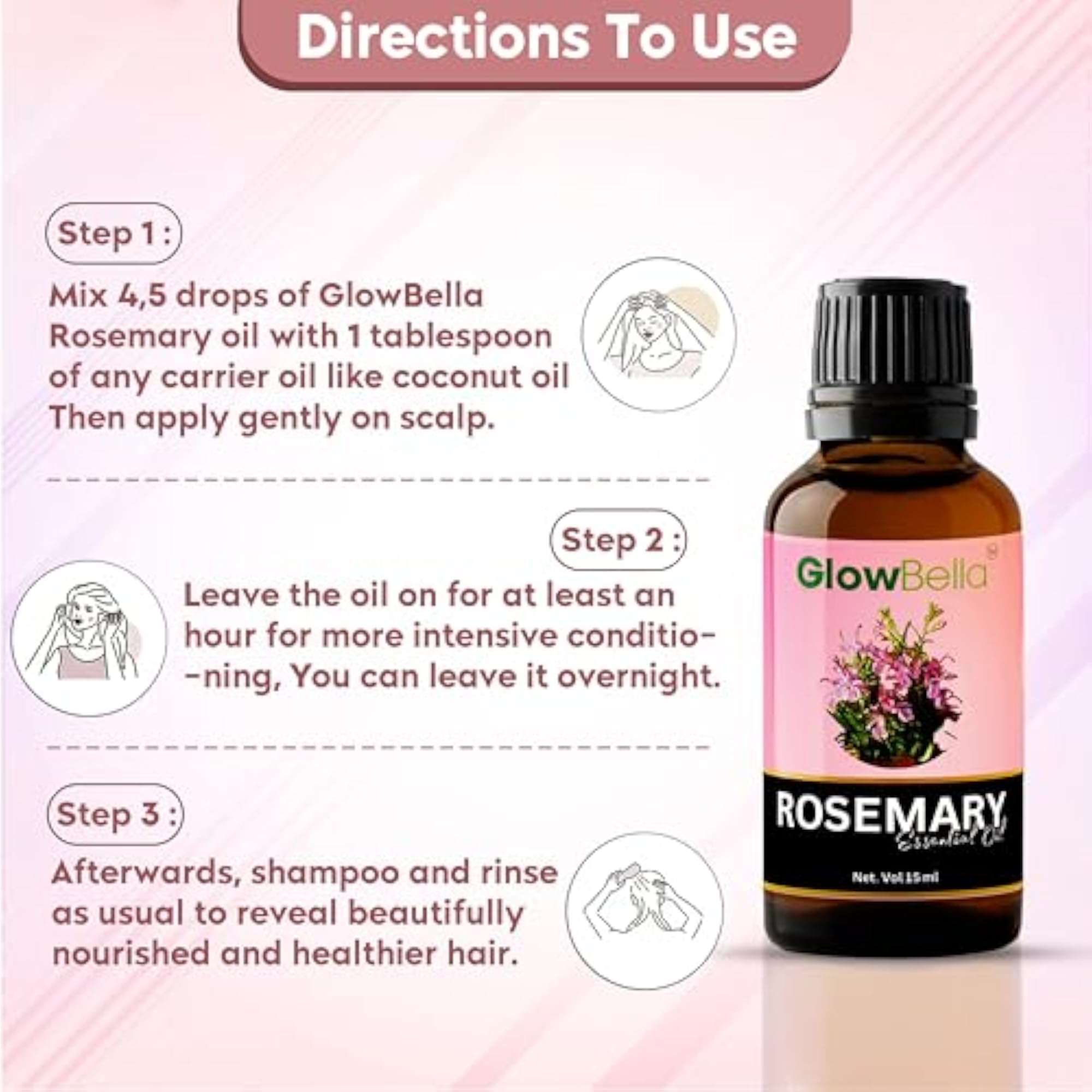 Rosemary Essential Oil for Hair Growth, 100% Pure, 15ml
